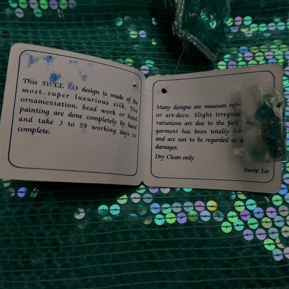 SiLK Vintage SWEE LO 80s Top Full Floral Sequin Disco Silk Emerald Green XXL - Picture 12 of 12